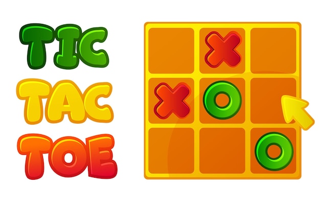 TAC TOE UI met een TICrow cursor Bord logisch spel voor uw spel ontwikkeling UI Vector cartoon strategie spel nullen en kruisen