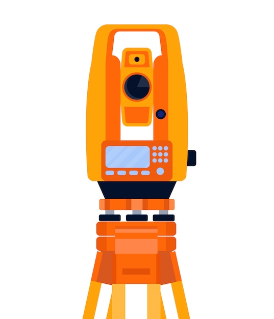 Vettore tacheometro, teodolite, attrezzatura geodetica, strumento di misura.