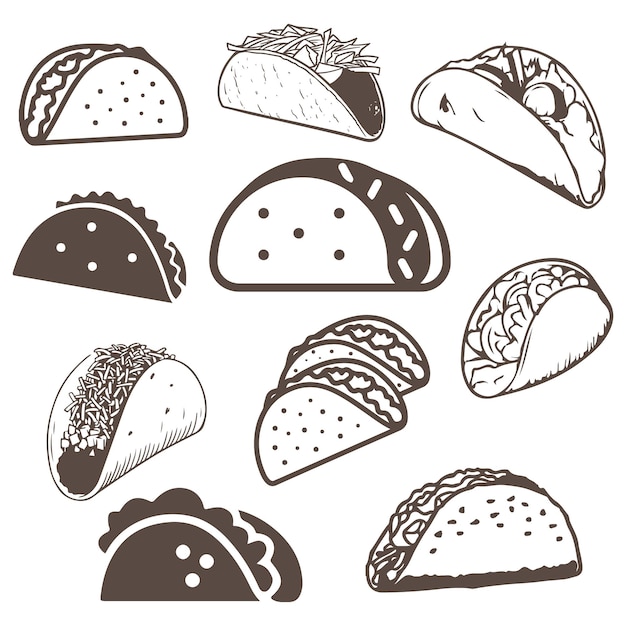 Taco Black and white icon bundle set for Design