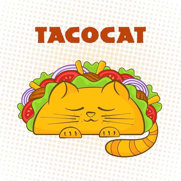 ベクトル タコス猫眠っているキャラクターメキシコのファーストフードタコスシンボルベクトルイラストかわいい猫のマスコットと