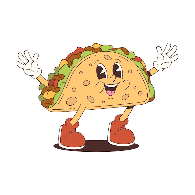 Taco Character Mascot with Shoes and Hands Smiling Cartoon Vector Illustration for Food Advertising