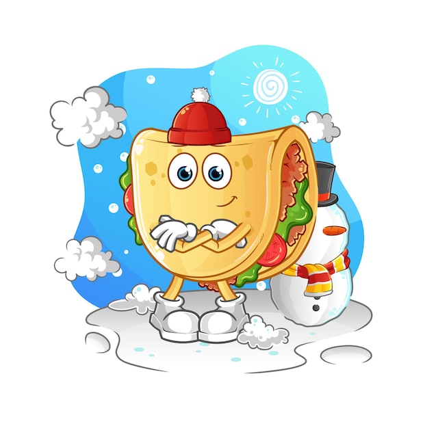 Taco in cold winter character. cartoon mascot vector