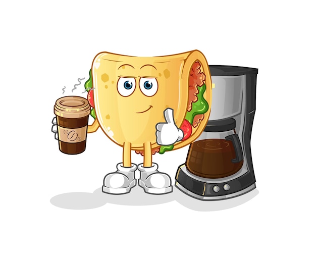 Taco drinking coffee illustration. character vector