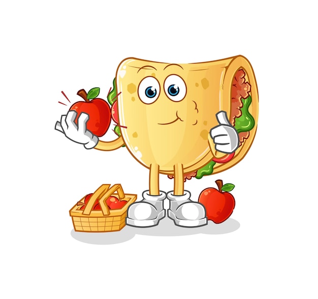 Taco eating an apple illustration. character vector