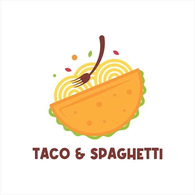 Vector taco en spaghetti logo sjabloon vectorillustratie met vork voor restaurant of catering