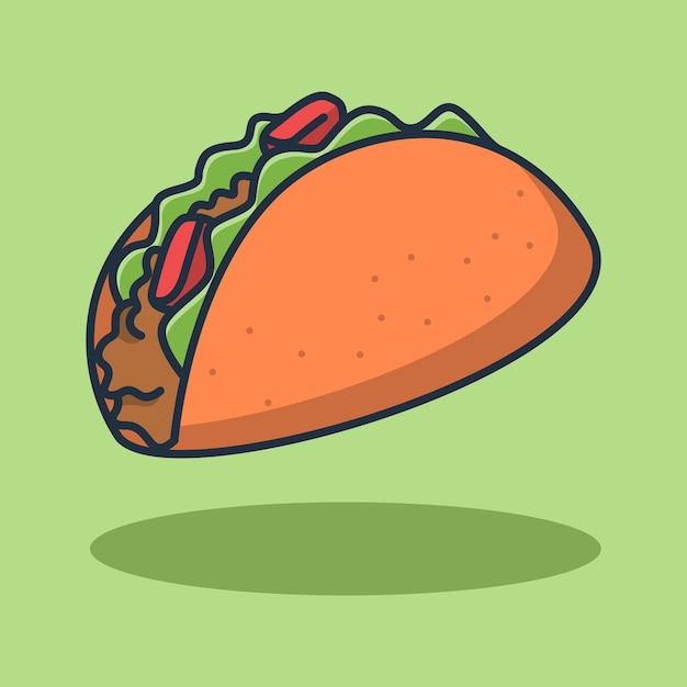 Taco food illustration design with delicious minced meat. Isolated food design.