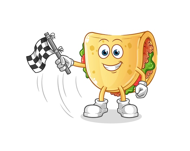 Taco hold finish flag. cartoon mascot vector