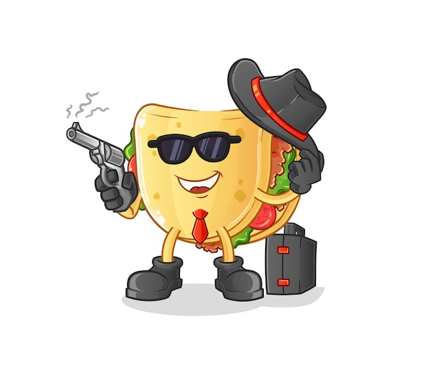 Taco-maffia met pistoolkarakter. cartoon mascotte vector