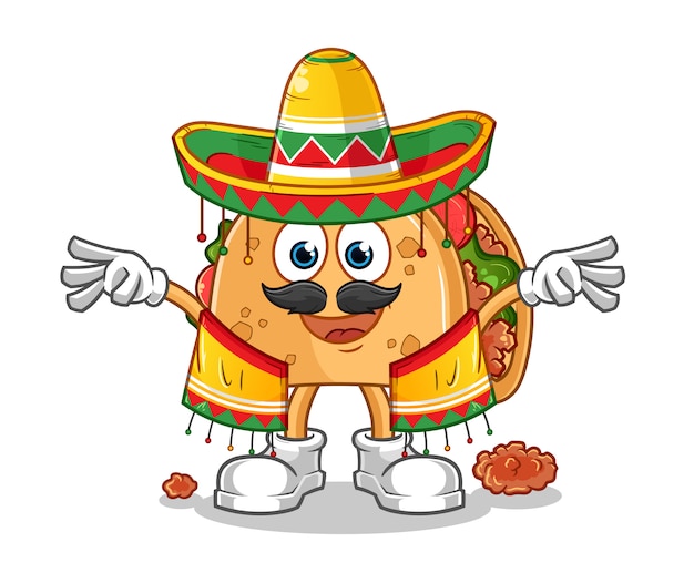 Taco met traditionele Mexicaanse kleding stripfiguur