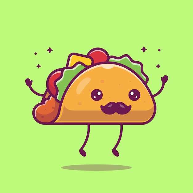 Vector taco mustache mascot cartoon illustration. cute taco character. food concept isolated