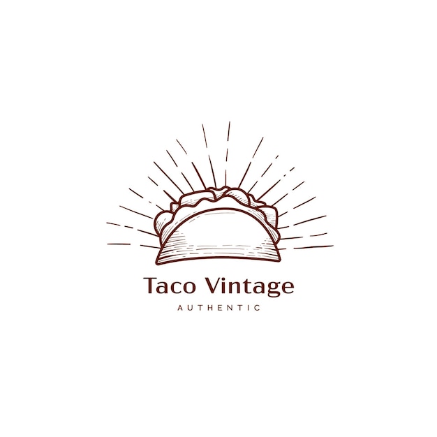 빈티지 오래 된 스타일 아이콘 그림에서 타코 나초 로고