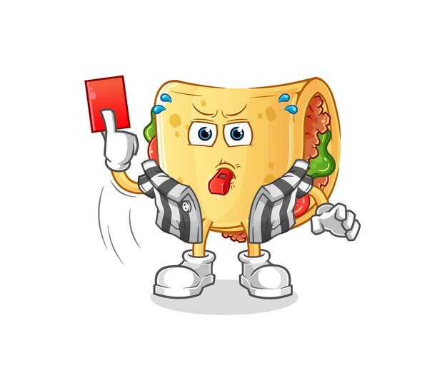 Taco referee with red card illustration. character vector