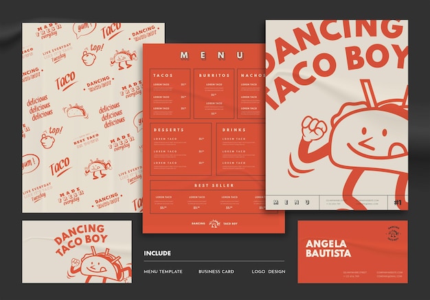 Vector taco restaurant menu and business card template