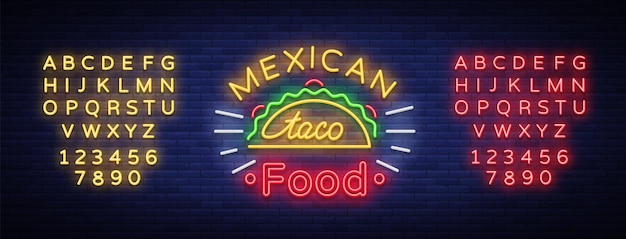 Taco's-logo in neonstijl Neonreclame helder billboard nachtelijke reclame voor Mexicaans eten Taco Mexican