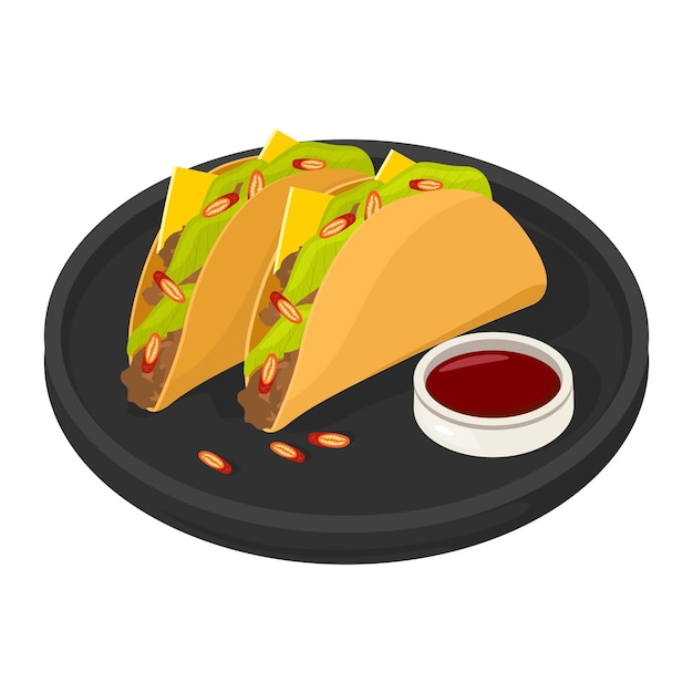 Taco's met saus op een bord in plat design