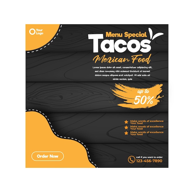 Taco's Mexicaans eten menusjabloon Met voedsel patroon achtergrond