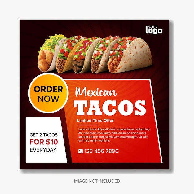 Vector taco's social media postsjabloon restaurant eten postontwerp mexicaanse taco's bewerkbaar bestand