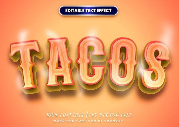 Vector taco's tekst bewerkbare tekst-effect kruidige met rook-effect