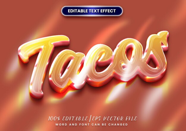 Vector taco's tekst bewerkbare tekst-effect kruidige met rook-effect