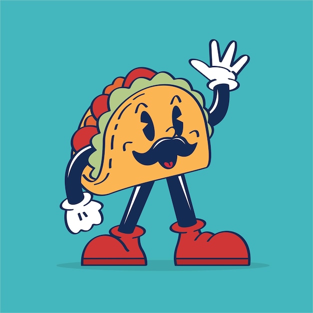 Taco Say Hello Cartoon Character Hand Drawing Vector Illustration