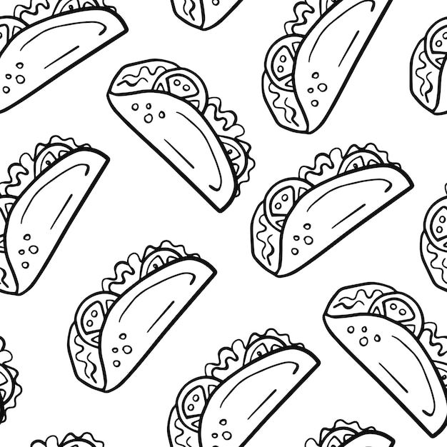 Vector taco seamless pattern in doodle style