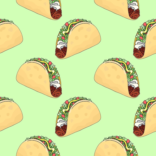 Vector taco traditional mexican food vector seamless pattern handdrawn