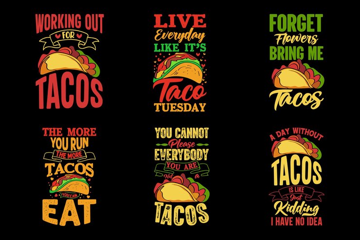 Vector taco typography set bundle