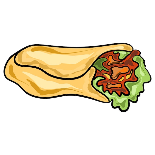 Taco with tortilla shell Mexican lunch flat color vector icon for food apps and websites