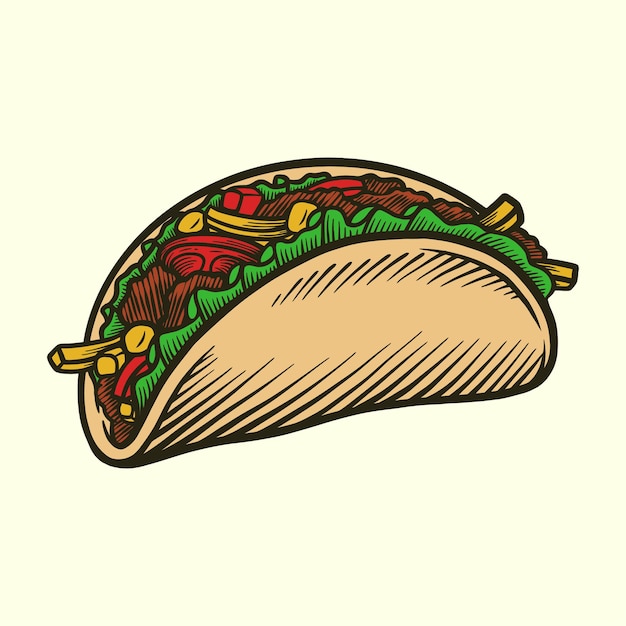 Tacos Fast Food Vintage Gravure Illustratie