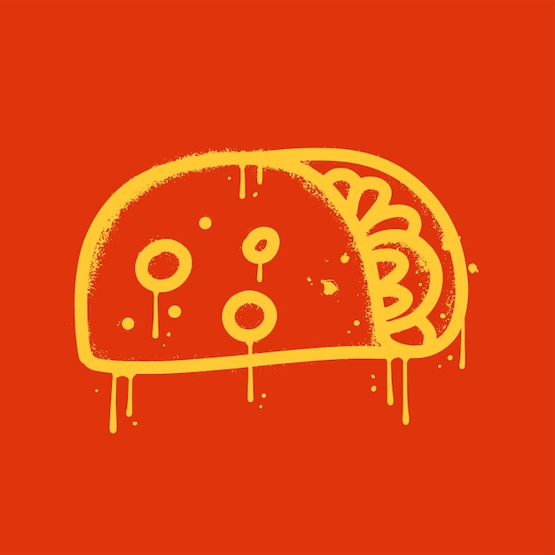 Vector tacos icon in urban graffiti style isolated on red background street fast food vector graphic silhou