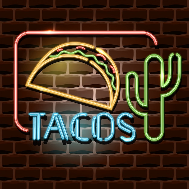 Vector tacos neon advertising sign