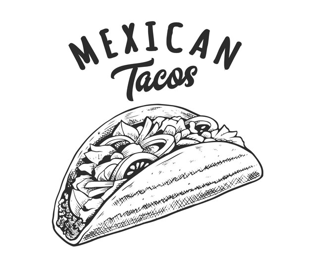 Vector tacos retro emblem. logo template with black and white letters and tacos sketch. eps10 vector illustration.