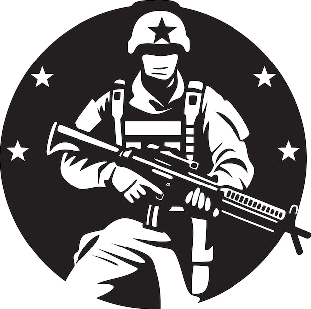 Vector tactical guardian armed soldier black icon militant protector vector armyman emblem