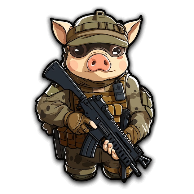 Vector tactical pig military cartoon