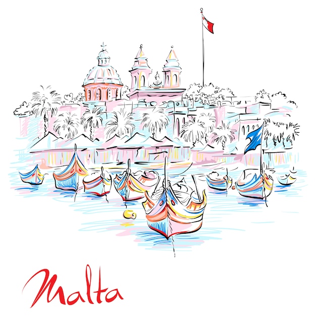 Vector taditional eyed boten luzzu in marsaxlokk, malta