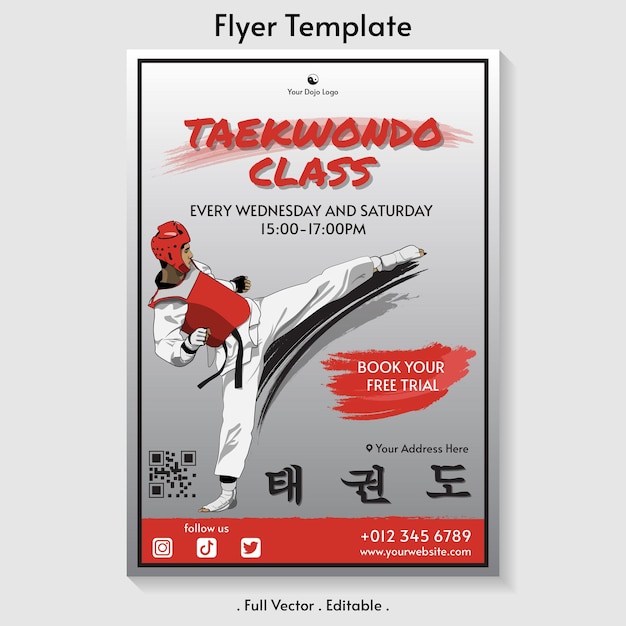 Vector taekwondo class flyer template