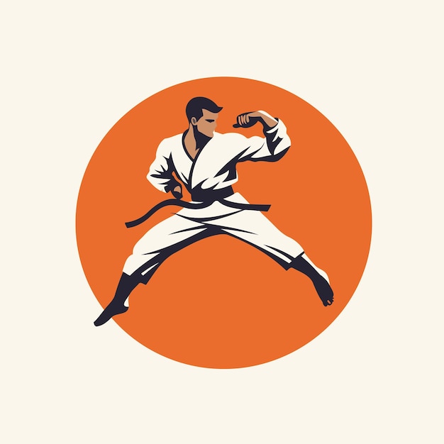 Taekwondo icon Vector illustration of a karate man performing a kick