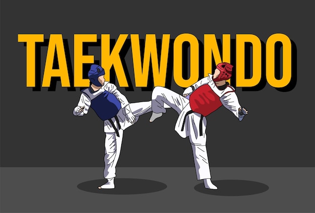 Taekwondo illustratie vector kunst vechten rood en blauw eps-bestand