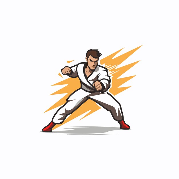 Векторная иллюстрация таэквондо Карикатурный боец по карате с ударом