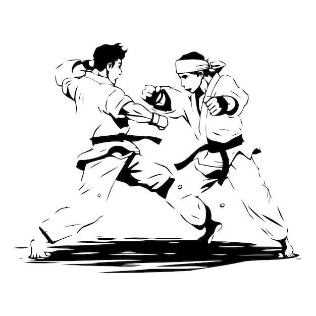 Вектор taekwondo векторная иллюстрация двух борцов по карате