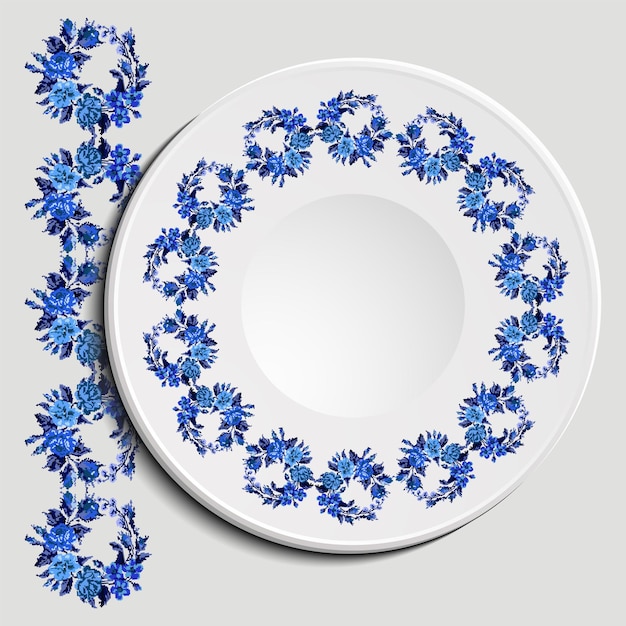 Vector tafel afspraken in restaurant decoratieve bord met ronde etnische ornamenten oekraïense stijl