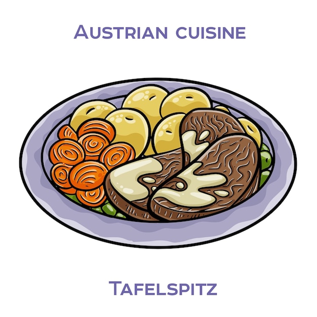 Vector tafelspitz is a classic viennese dish of boiled beef typically served with a side of apple