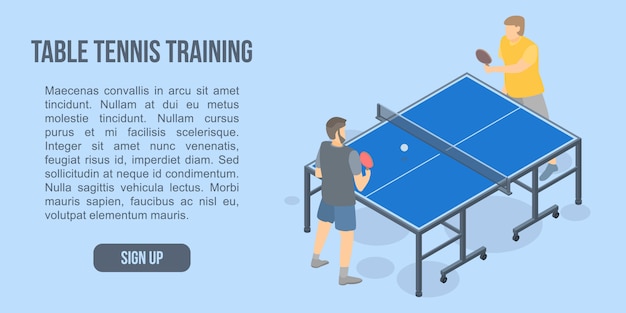 Tafeltennis training concept banner, isometrische stijl