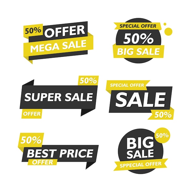 Tag en Sale Banner Iconen Speciale aanbiedingen Grote verkoop kortingen en Mega Sale