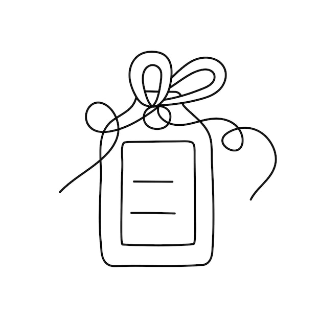 Tag with a bow in doodle style Black and white vector illustration for coloring book