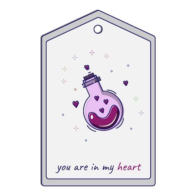 Tag with a love potion and a heart for a declaration of love.