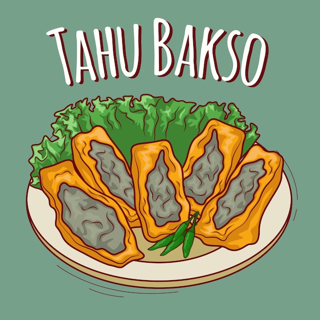 Vector tahu bakso illustration indonesian food with cartoon style