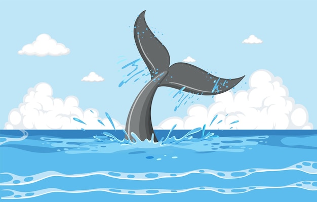 Vector tail of whale in the water