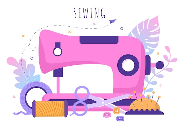 Tailor Illustration with Sewing Cloth Threads Fashion Seamstress Scissors and Measuring