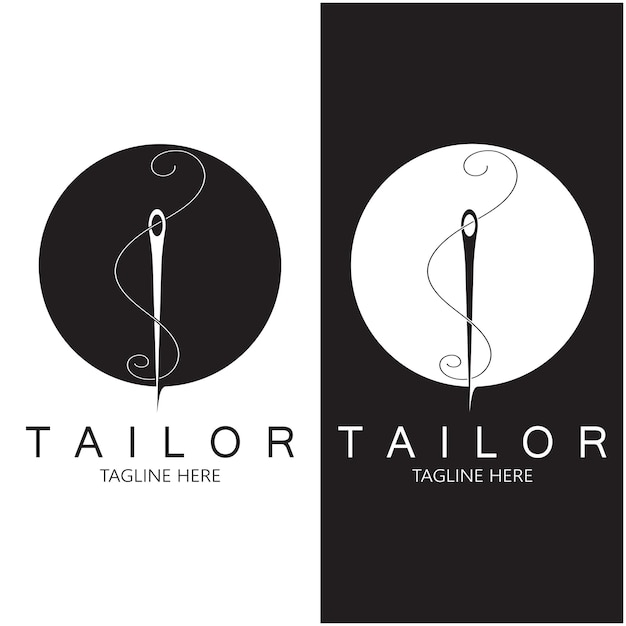 Tailor logo icona illustrazione modello combinazione di pulsanti per filo di vestiti e macchina da cucire per abbigliamento prodotto design convezione aziende moda in forma vettoriale